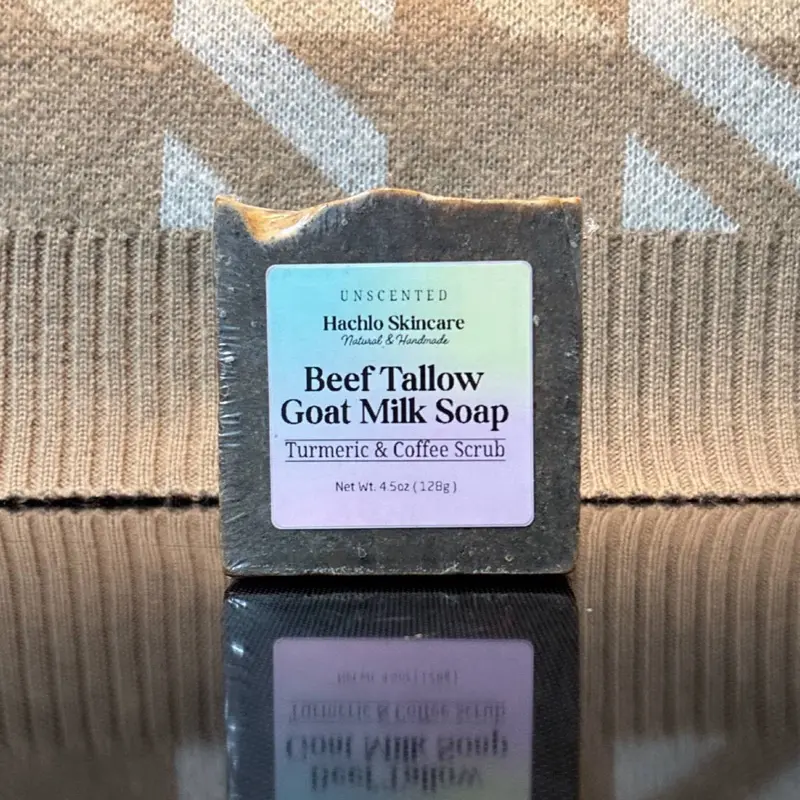 Unscented Beef Tallow & Goat Milk Soap - Turmeric & Coffee scrub with Colloidal Oatmeal and Honey⁠
