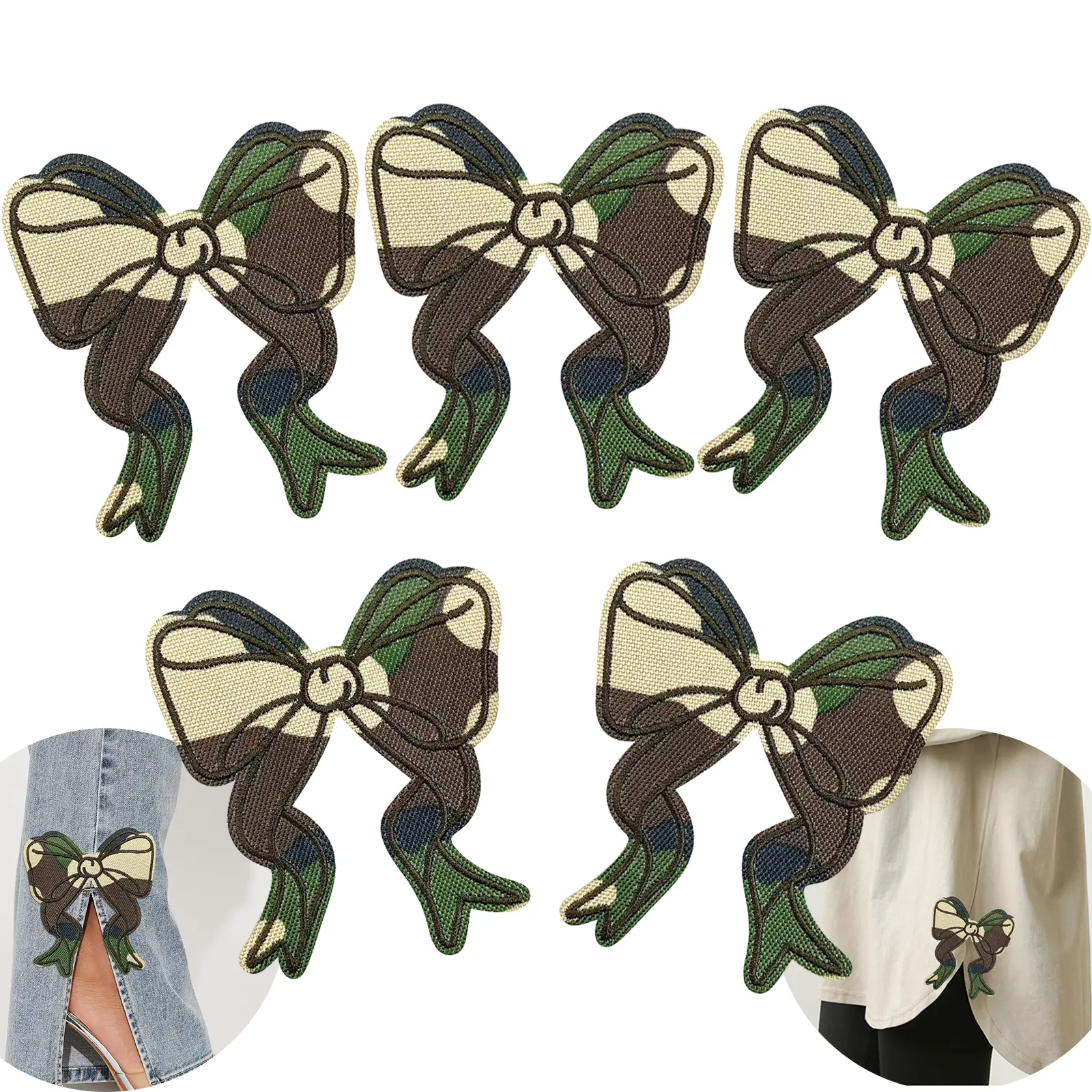CY 5pcs Camouflage Bow Iron On Patches Embroidered Applique for Trucker Hats Clothes Sweatshirt Jackets Bags DIY Decoration,Blue