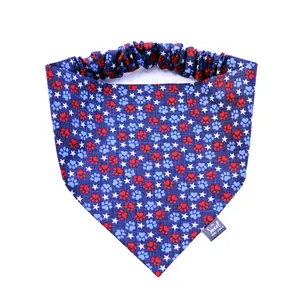 Patriotic 4th of July Scrunchie Dog Bandana, Handmade Red, White and Blue Stretchy Elastic Pet Bandana, Double Layer Durable Cotton Bandana for Small, Medium and Large Dogs, Independence Day Stars and Stripes Pet Neckwear, Made in the USA