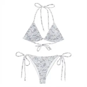 Grey Camo Matching Couple Swimwear Set – Women’s Triangle Tie Bikini & Men's Short, Beach Vacation Outfit, Gift for Her, Goft idea