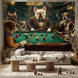 1pc 2D Flat og Club Billiards Abstract Print Home Tapestry Wall Hanging for Bedroom and Living Room Decor Universal Holiday Polyester Pendant with Clip Mounting Square Shape No Electricity or Battery White