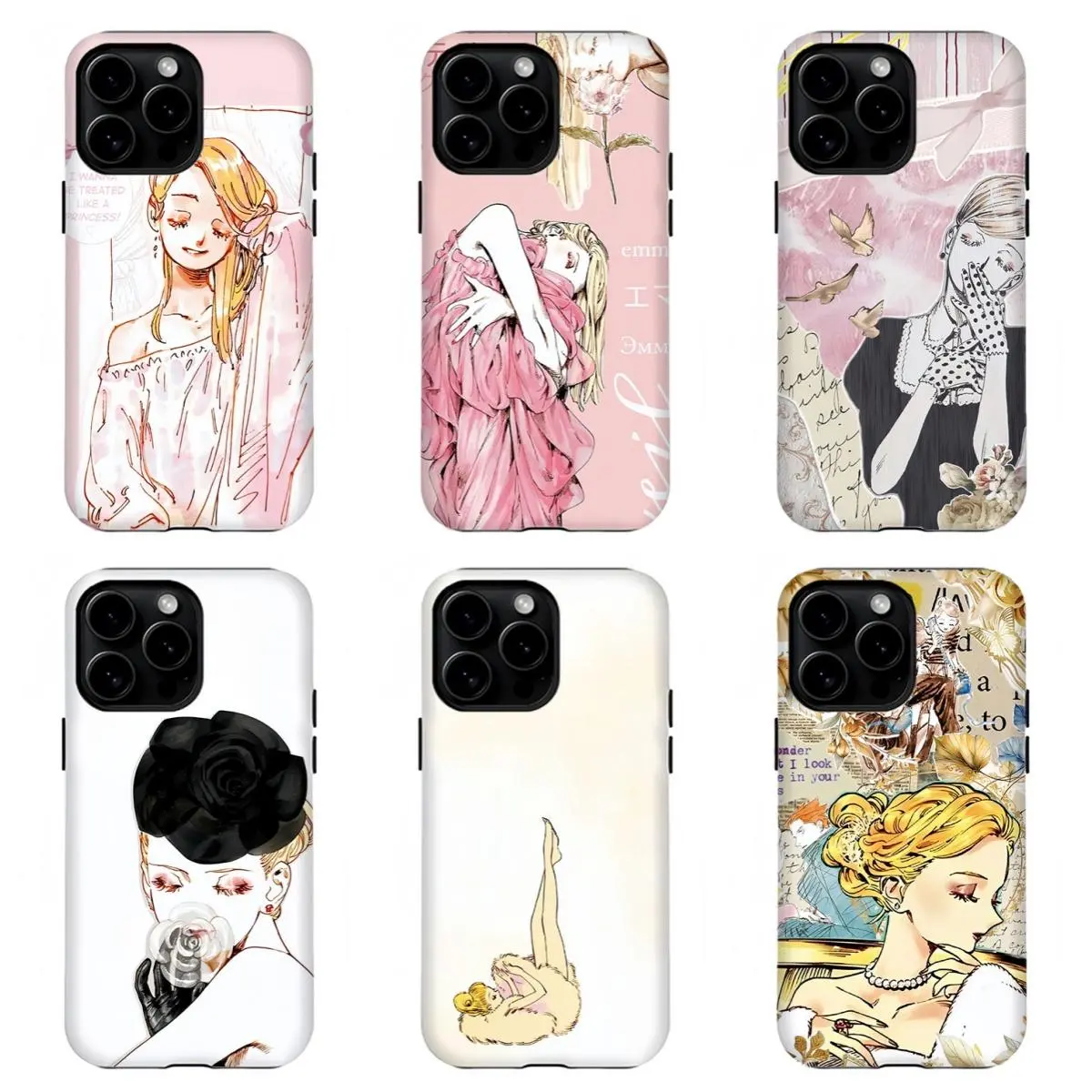 Retro Aesthetic V-Veil Manga Phone Case|Shockproof Anime Art Protective Cover For iPhone 17 Pro Max 16 15 14 13 12 11 for Samsung S21 S22 S23 S24 S25 Phone Case|Emma Retro Pink Princess Illustration Phone Case