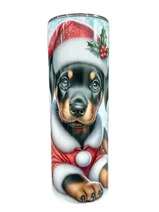 Doberman - Puppy Christmas - 20oz oz 20 oz. 20oz. - Skinny Straight Sublimation Tumbler - Amy's Tumbler Junkies - Your Favorite Tumbler Shop!