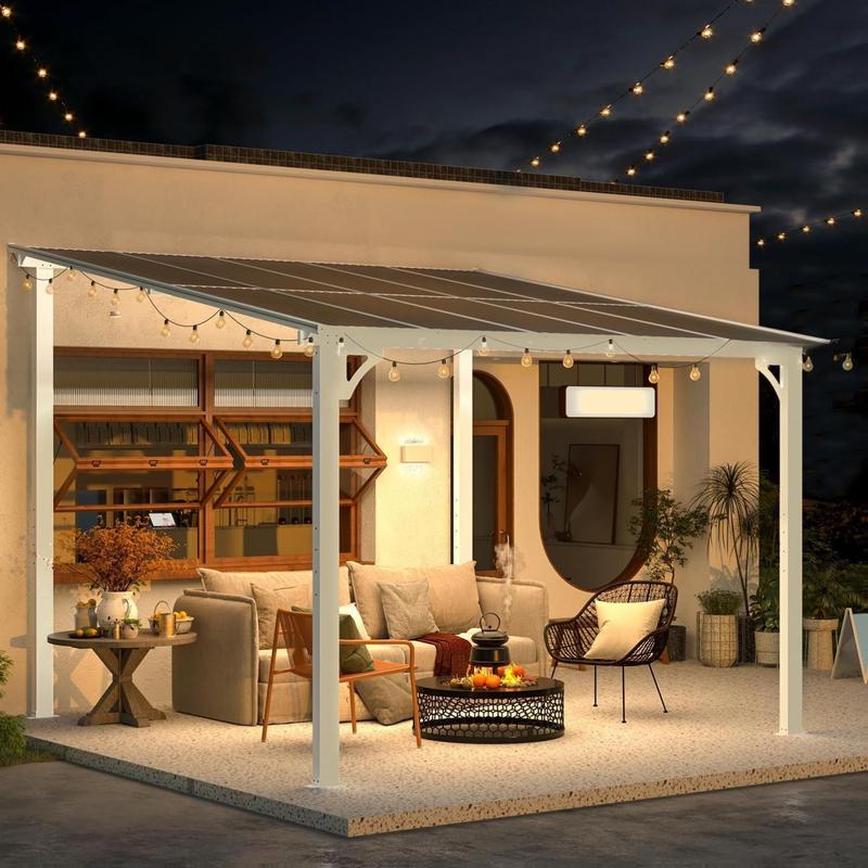 AECOJOY Pergola Gazebo,Wall Mounted Pergolas and Gazebos on Clearance, Outdoor Patio Lean to Gazebo Metal Awnings for Deck, Porch, Backyard and More