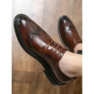 Men's Business Formal Patchwork Design Lace Up Dress Shoes, Lightweight Comfortable Brogue Shoes for Work Office, Male All-match Shoes for Daily Wear, Business Style ShoesRAIMENTRY