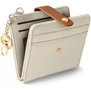 Small Ladies Wallet, Rfid Slim Thin Compact Credit Card Women Wallet, PU Leather Bifold Cash Wallet, Zipper Coin Pocket & ID Window, Female Gifts Beige and Caramel