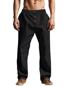 Cross-Border American Style New Plain Casual Pants for Men – Summer Beach Trendy Button-Down Loose-Fit Skin-Friendly Breathable Linen Trousers