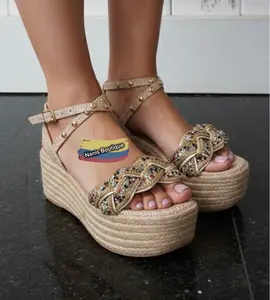 Mireya Handcrafted Jute Sandals 6 cm Height Lightweight Comfortable Elegant Regular Foot Decor Shoe