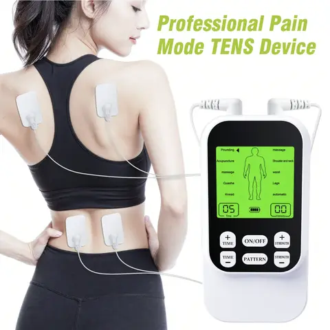 Rechargeable TENS Vibratory Muscle Massager - Dual Channel Muscle Massagers for Sports & Outdoor Fitness, Compact Pulse Unit with 10 Modes, 30 Intensity Levels, 4 Pads for Pain Relief & Recovery