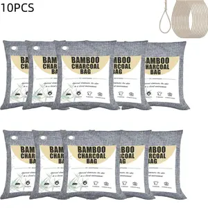 2/4/8/10Pack Bamboo Charcoal Odor Eliminator Bags, Reusable Deodorizer Pouches with Strap, Ideal for Closet, Car, Shoe Cabinet, Pet Bed, Kitchen, Refrigerator, Bathroom