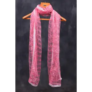 Pink Embroidered Net Dupatta - Festive Wear