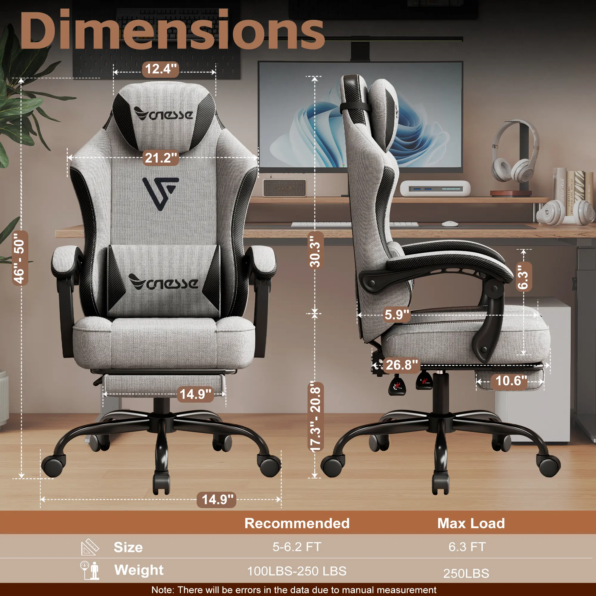 VONESSE  Gaming Chair 300 lb High Back Ergonomic Chair with Foot Pedal and  Function, Model V3008A