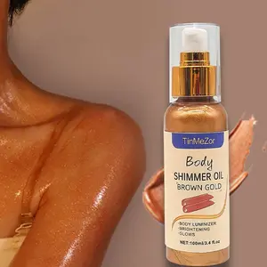 TinMeZor 2pcs Shimmer Body Oil Golden Brown Long Lasting Highlighter for Women 3.4 Fl Oz Radiant Glow Makeup Face & Body