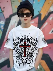 Boys Summer Fashion Cartoon Character 3D Print Short Sleeve T-Shirt, Casual Fitted Comfortable Outdoor Sports Tee, Graphic Tees, Funny Print Shirts