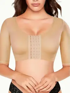 SCARBORO Front Buckles Shaper Tops, Smooth Short Sleeve Compression Arm Shapewear Slimming Crop Top, Women's Underwear & Shapewear
