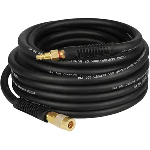 Hybrid Air Hose 3/8-Inch by 50- 300 PSI Heavy Duty, Lightweight, Kink Resistant, All-Weather Flexibility with 1/4-Inch Industrial Quick Coupler Fittings, Bend Restrictors, Black