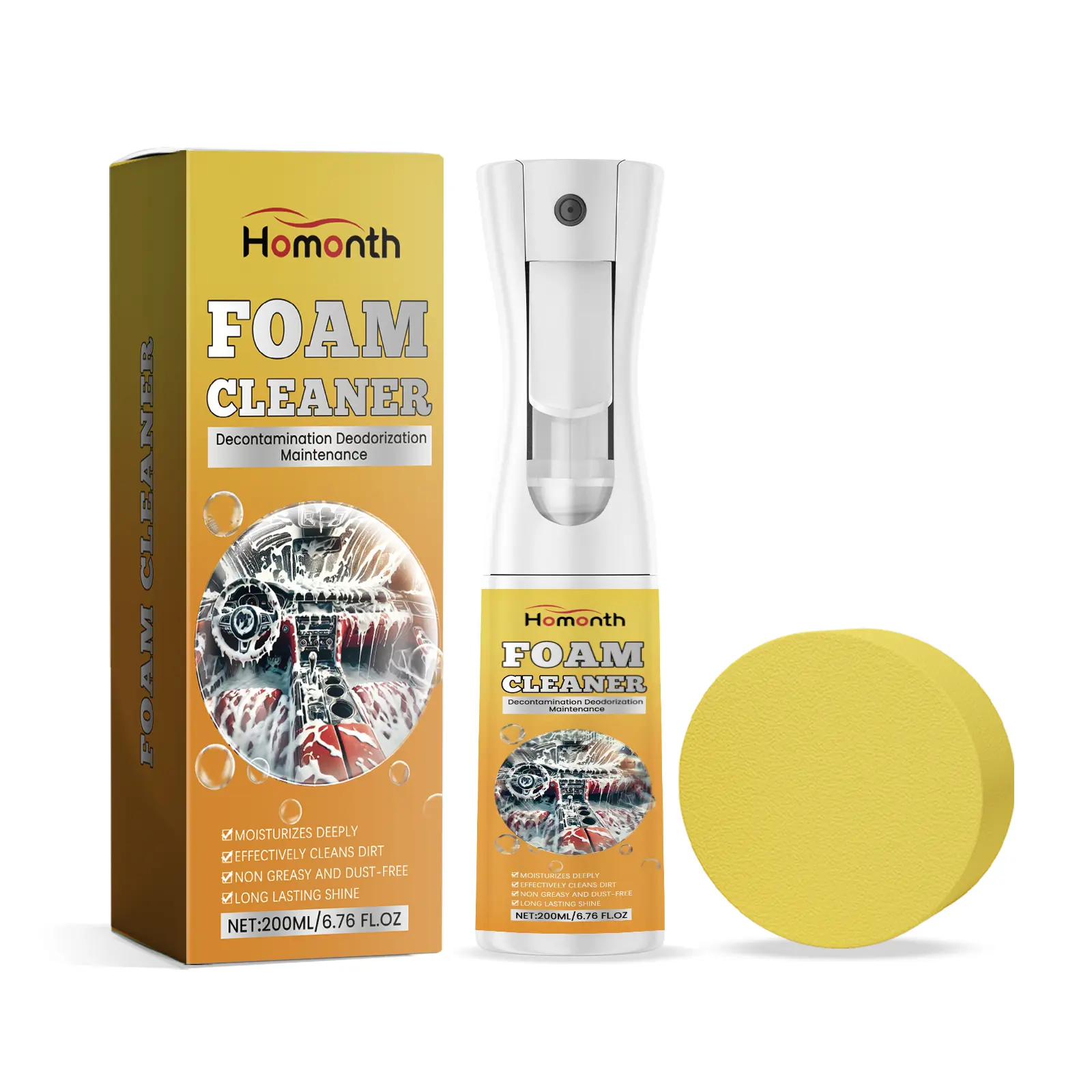 Automotive Multi-Purpose Foam Spray Cleaner with Sodium Bicarbonate-EDTA Blend, Gentle Polish & Waterproof Coat, Deep Interior Cleaning Solution for Car Owners