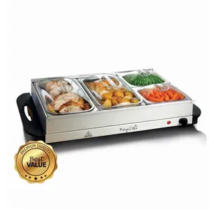 MegaChef MC-9003C Buffet Server & Food Warmer with 4 Removable Sectional Trays, Heated Warming Tray & Removable Tray Frame