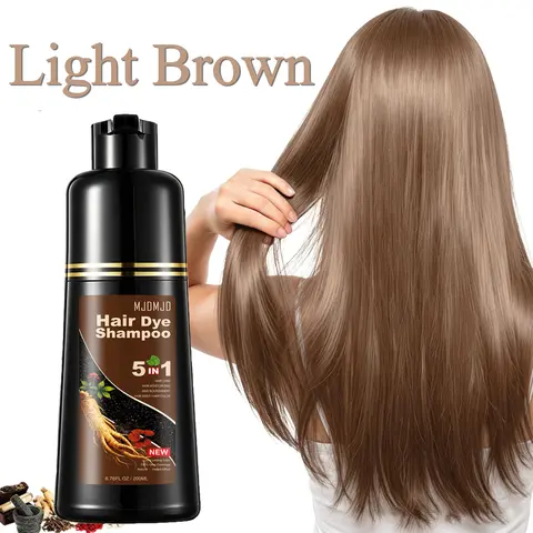 Light Brown 5-in-1 Hair Dye Shampoo, Herb-Based Gentle Gray Hair Coverage, Semi-Permanent Formula, Moisturizing & Nourishing, Fast Coloring, Easy At-Home Application, 200ml