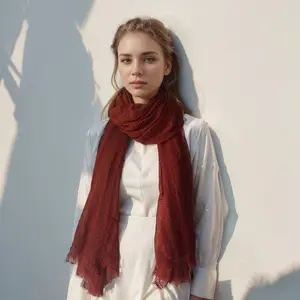 Plain Wrinkle Cotton Linen Viscose Scarf Pleated Bubble Hijab Shawl Winter Wrap Cashmere Pashmina