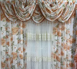 Anna Orange Floral 9 Piece Curtain Set with Embroidered Sheer & Valance