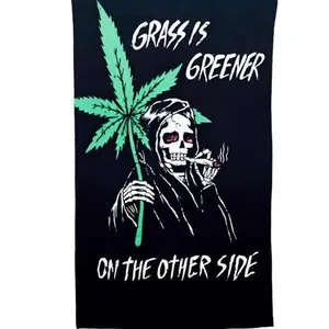 Reefer Reaper 3'x5' Velvet Skull Tapestry - 90s Retro Trippy Grunge Weed Decorative Flag, Light Peach Home Decor, Men's Room Wall Art, Cool Room Accent, Hand Wash Safe Lightweight 420 Gift, Cool Room Decor, Trippy Room Decor