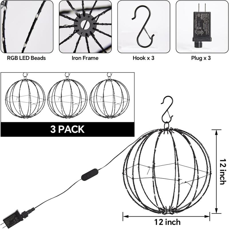 Smart LED Christmas Ball Lights 12 Inch 108 LED Foldable Color Changing Sphere Lights with App Remote Control Waterproof Outdoor Patio Tree Decor