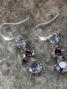 Charm Female Rainbow Synthetic Crystal Stone Cute Drop Shining Earrings Silver Color Cute Trendy Bridal Wedding Jewelry For Women