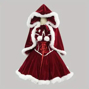 ChromaChic LEE Christmas Medieval Anime Princess Costume Burgundy White Trim Dress Cape Design For Renaissance Fairs Cosplay