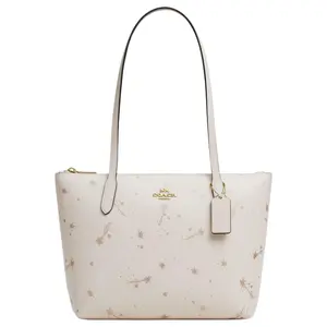 COACH Fiona 24 Star-Print Top-Zip Tote Bag in Chalk White for Women