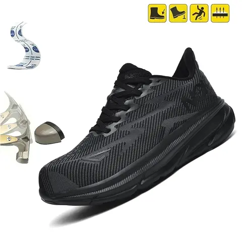 Men's Sturdy Work & Safety Footwear - Closed-Toe Walking Shoes with Breathable Mesh, Hydrogen Cushioned Insole, Shock Absorption, Anti-Puncture, Anti-Slip Sole, Insulated, All-Seasons, Antimicrobial, Casual Chic Design