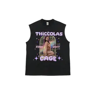 Thiccolas Cage Funny Nicolas Cage Meme Graphic Washed Sleeveless Tank Top | Unisex Fun & Wacky Graphic Tank Top