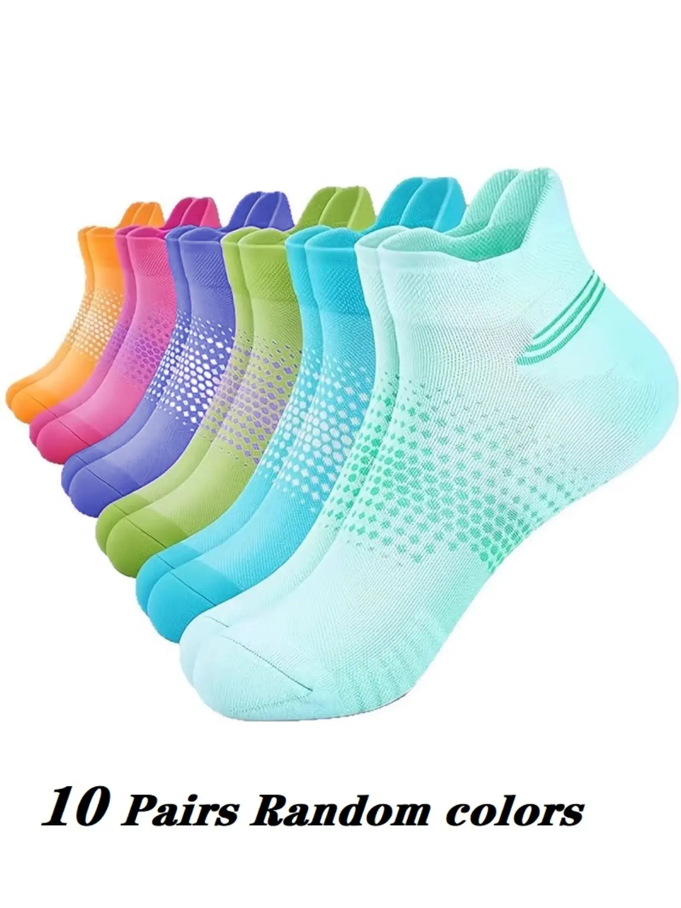 10 Pairs Women's Outdoor Sports Training Marathon Ankle Socks, Men's Cotton Cushioned Breathable Running Socks, Random Colors, Athletic Socks