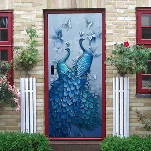 2pcs   Stereo Relief Peacock Wall Stickers Self Adhesive Waterproof PVC Material Blue Peacock Opening Magnolia Butterfly Pattern Home Living Room Bedroom Decoration Removable No Residue  Collage Self-