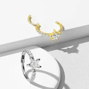 OUFER 20G AAA+ Starshape 316L Stainless Steel Hinged Nose Ring Hoop - 8mm Inner Diameter, Dainty Hoop Piercing Jewelry for Nose & Rook Piercings, Everyday Wear Body Jewelry, Nose Ring Hoops
