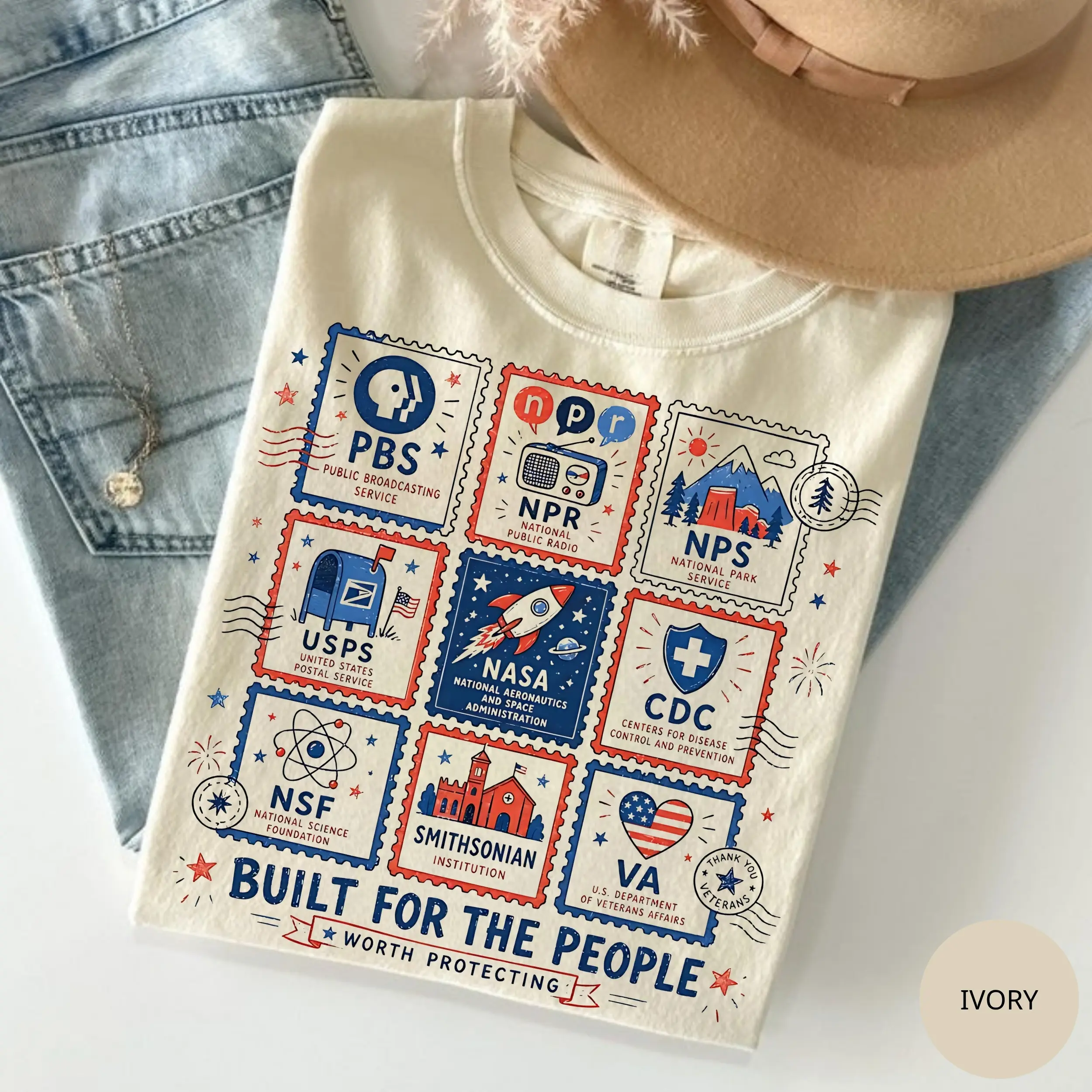 Comfort Colors Protect Democracy Shirt, Vintage Stamp, Progressive 4th of July Shirt, NPR PBS Inspired Tee, Patriotic Leftist Tee, Gift Idea