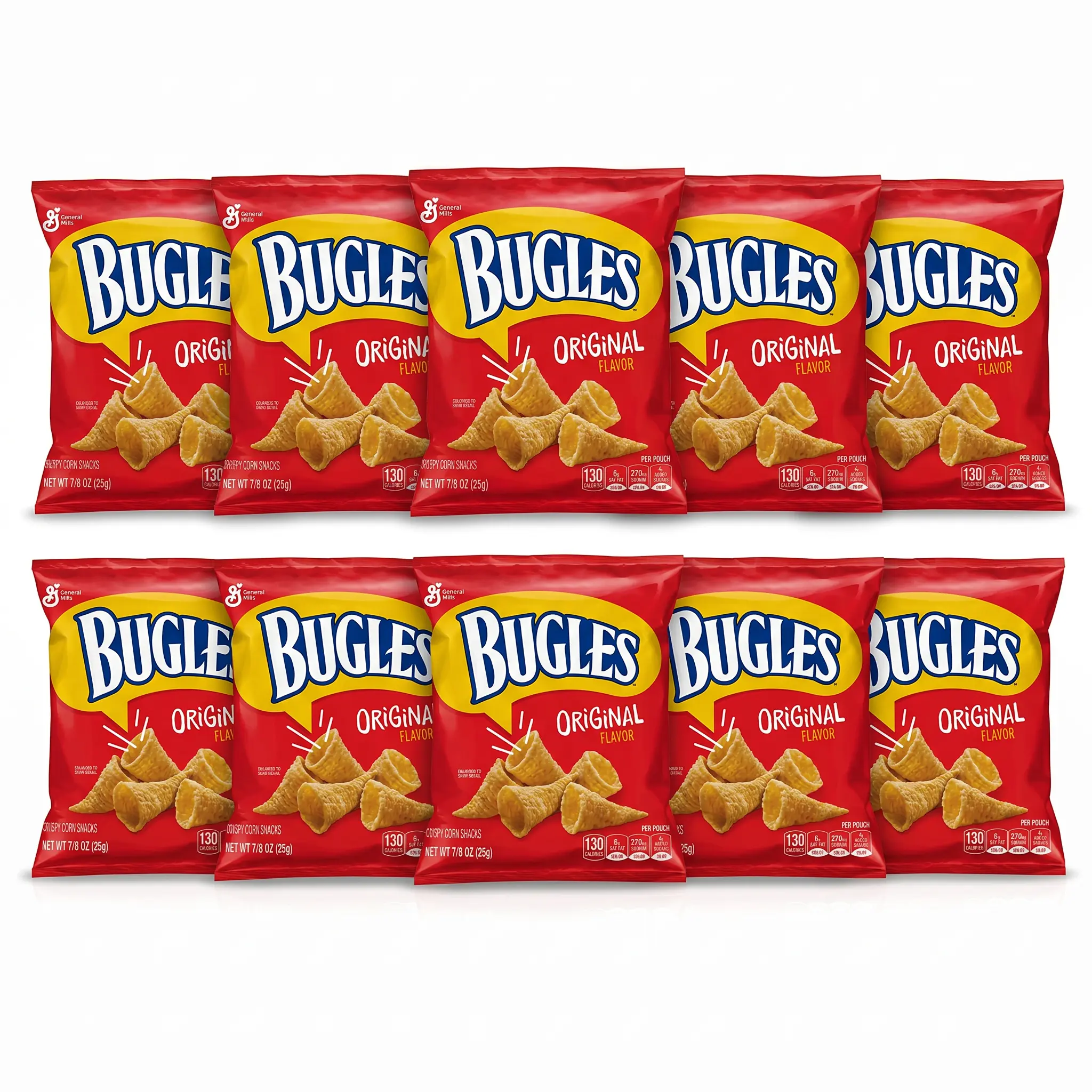 Bugles Original Corn Snacks 10 Pack, 0.88 oz Individual Bags Crispy Crunchy Snack Packs