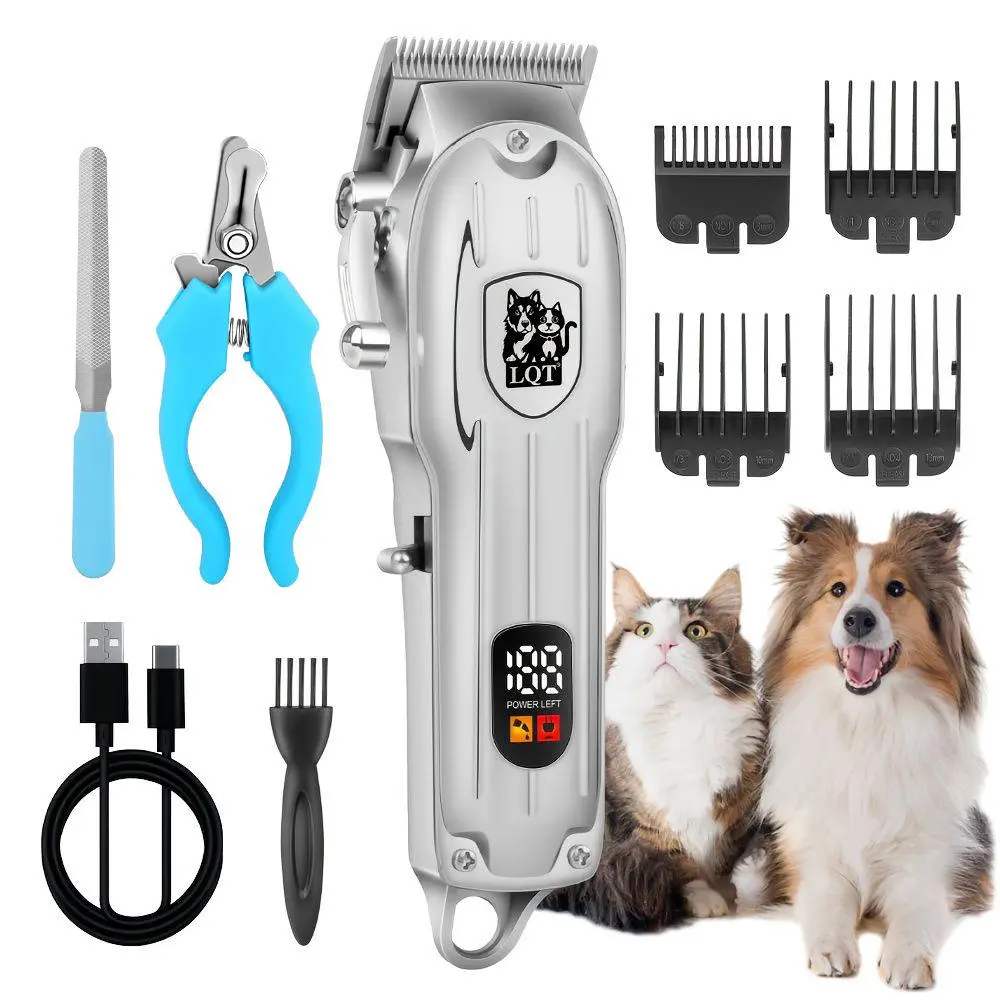 LQT Pet Grooming Clipper Kit, Quiet Cut USB Rechargeable Hair Trimmer with LCD Screen, Complete Grooming Set for Dogs and Cats