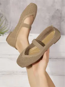 Women's Knitted Mesh Square Toe Mary Janes Breathable Flat Shoes Casual Flats Versatile Casual Daily Wear