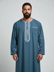 Men’s Traditional Moroccan Thobe - Embroidered Long Sleeve Islamic Formal Kaftan, Jubba Muslim Robe for Eid, Prayer & Daily Wear