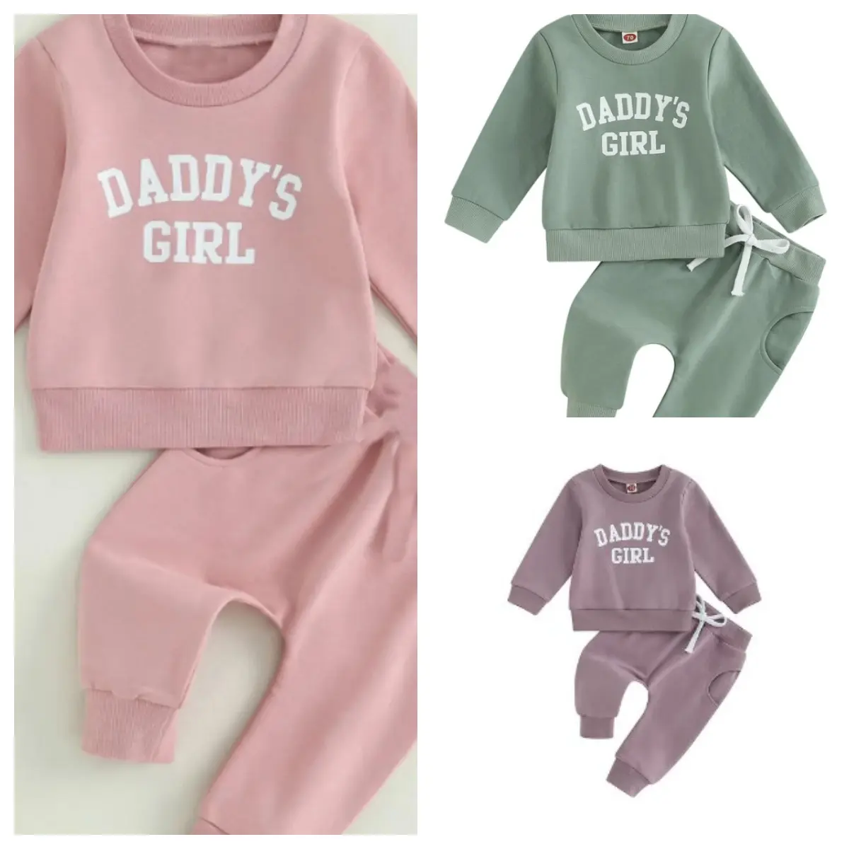 Ready Stock 9M-4Y Kids Girls Spring&Fall Sets Long Sleeve DADDY's GIRL Print Tops&Elastics Pants With Pockets 2pcs 223090005-1