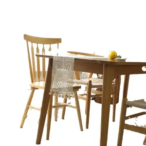 European Style Vintage Table Runner Court Lace Crochet Hollow Design Polyester Cotton Tassel Fringe Dining Side Cabinet Tea Table