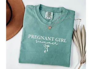Pregnant Girl Summer Shirt, Comfort Colors Pregnancy Announcement Tee for Beach Reveal, Soft Cotton Crewneck Top, Trendy Baby Shower Gift for Mom, Friend or Sister, Fun Summer Pregnancy Reveal Shirt, Custom Printed Gift Idea for Expecting Mothers