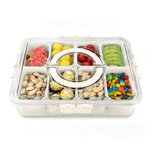 Rugged Reusable 8 Grid Divided Snack Box, 2026 Trending BPA-Free Stackable Food Storage Container with Seasoning Tray Lid & Handle, Meal Prep Travel Charcuterie Board Organizer, Leakproof for Fruit Veggie Nuts, Ideal for Picnic Lunch&Refrigerator Storage