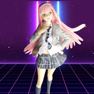 Pink Zero Two Demon Cute Girl Collectible Statue Anime Figure 6.2-inch Art Bust 3D Risen Print Handmade Hand-painted Limited Edition for Adults