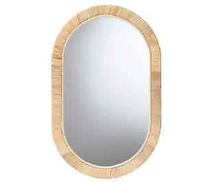 Baxton Studio Bella Brown Wood and Natural Ratt an Oval Mirror