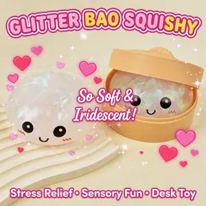 5 Pack Glitter Bao Bun Squishy Stress Ball with Steamer Box, Cute Face TPR Squeeze Toy, Slow Rebound Fidget Toy for Anxiety Relief, Sensory Toy for Kids and Adults, Novelty Food Shaped Gift