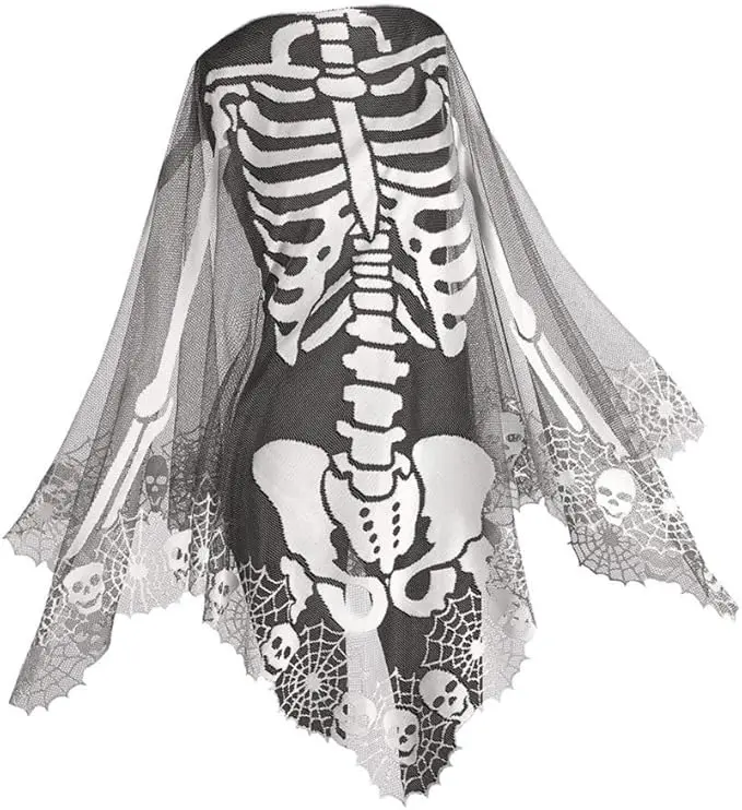 Skeleton Poncho 60" X 60" Gothic Halloween Costume - Pewter