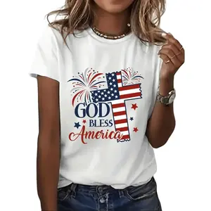American Independence Day T-shirt womens patriotic god america graphic t retro vintage american flag fireworks print soft brea able sleeve round neck casual tee for casual attire american flag clo es white -1 tokwear Tee Top Womenswear