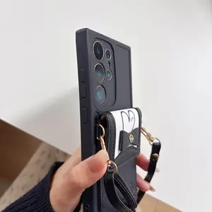 Creative Retro Skin Texture Card Holder Protective Phone Case with Long Strap, Full Protection Shockproof Fashionable Samsung S26u/s26/s25u/s25edge/s24u/s24/s23u/s23/s21u/a07/a17/a26/a56/a73/a16/a36/a33/a55/a54/a53/a35/a34/a25/a06